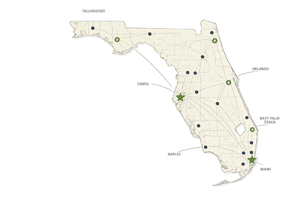 Map of Fibers Neurological Institute locations across Florida